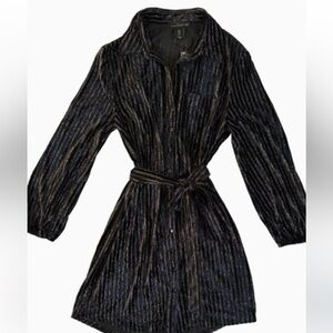 House of Harlow 1960 Black Collared Velvet/Metallic sparkly Pinstripe Wrap Dress